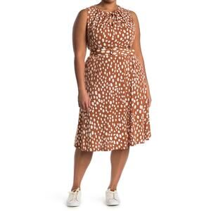 New London Times Dot Jersey Keyhole Belted Dress Women's Plus Size 22W